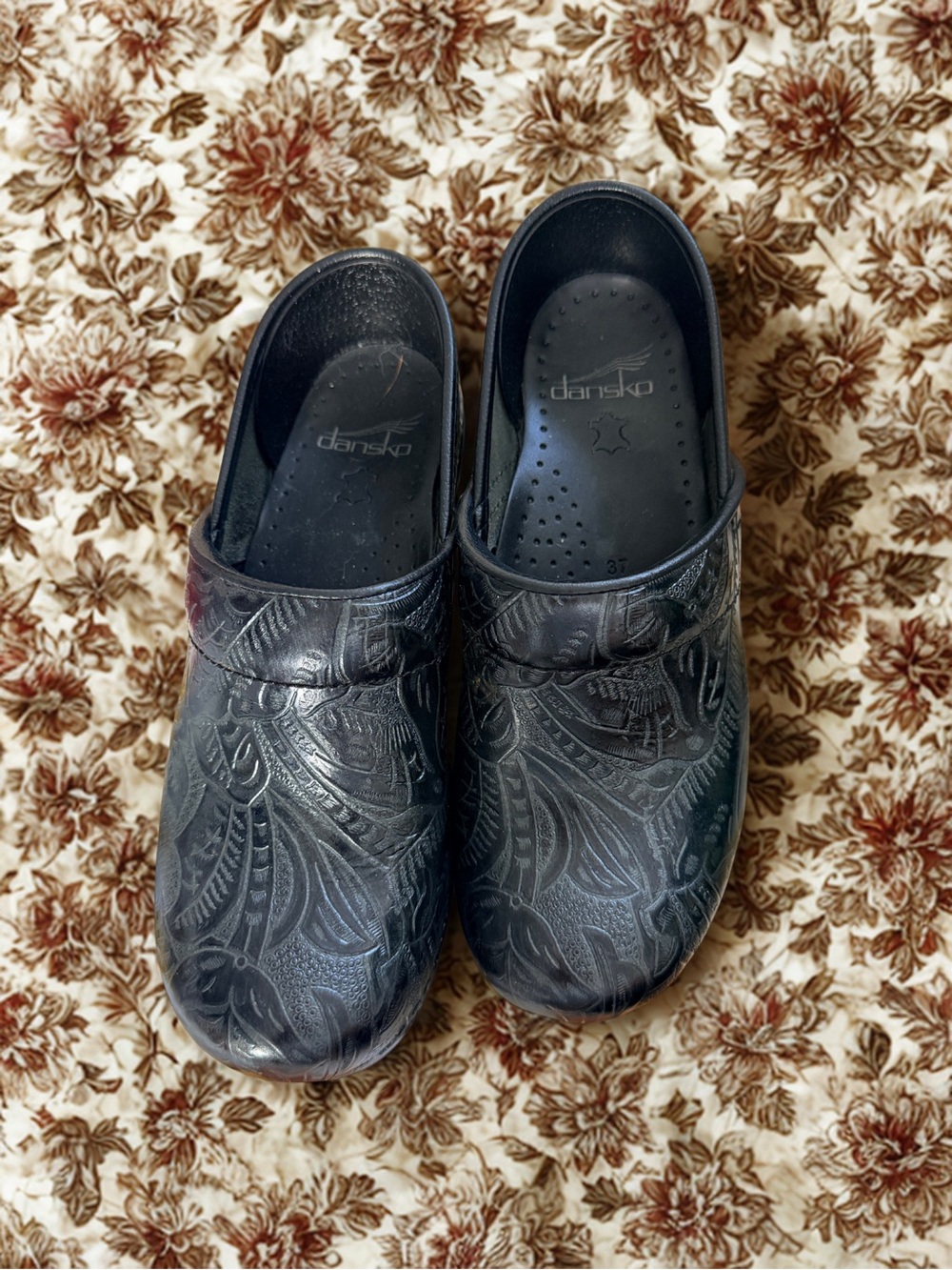 Dansko Black Embossed Leather Clogs
